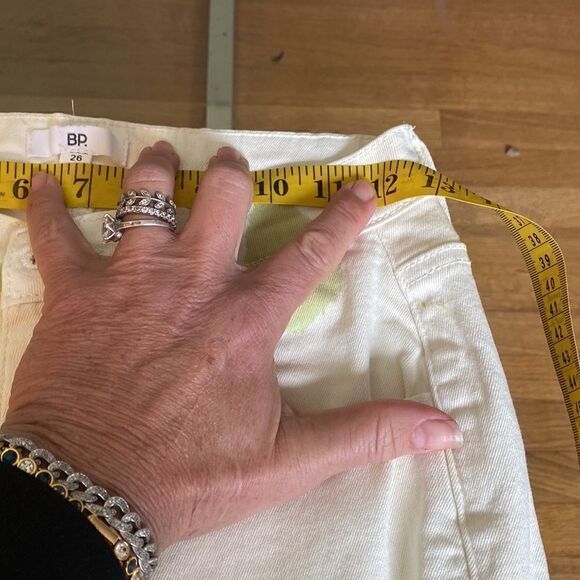 Cream with green tie-dye painter, pants jeans. High waisted, wide leg size 26. - Picture 13 of 14